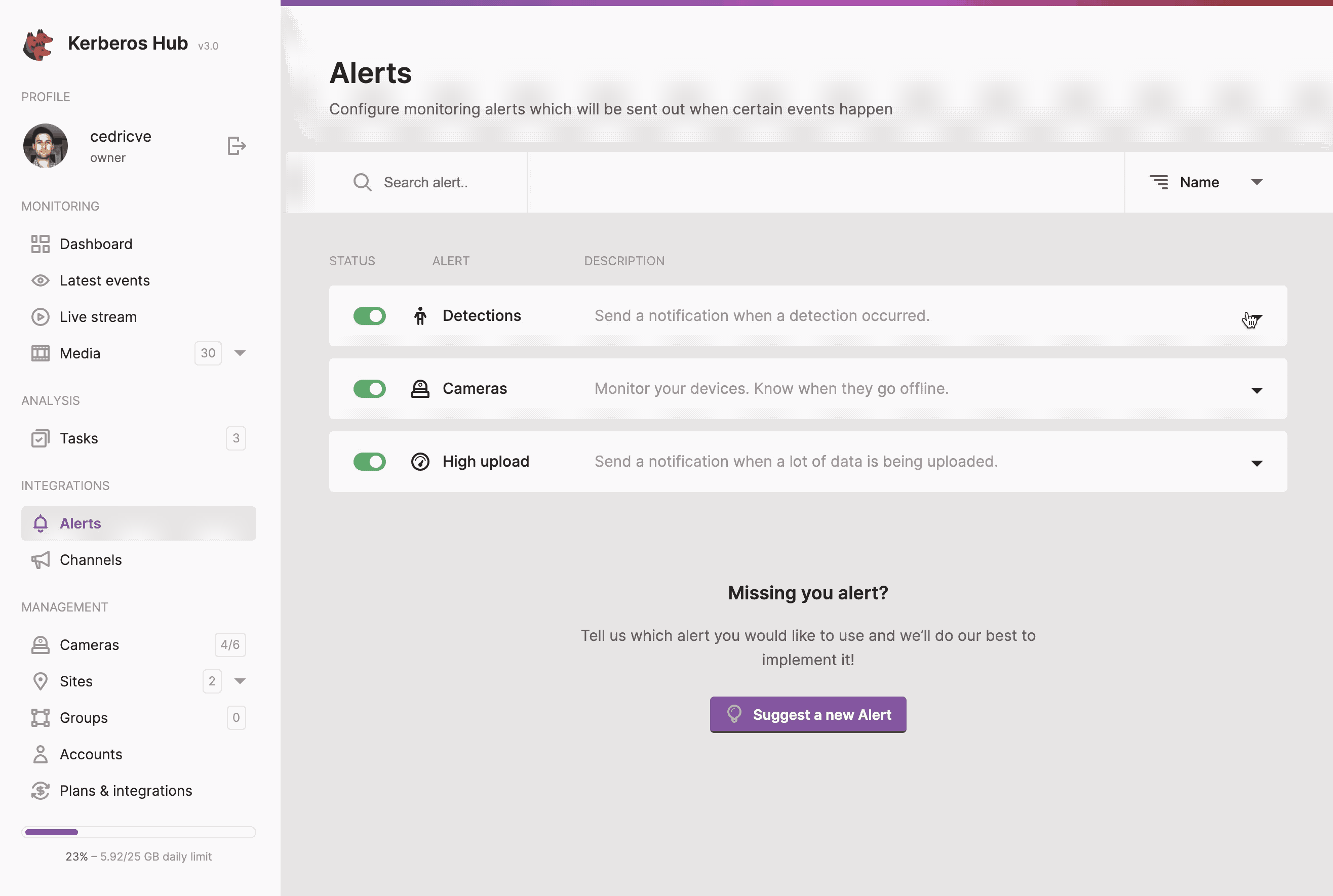 Configure specific scenarios to trigger alerts.