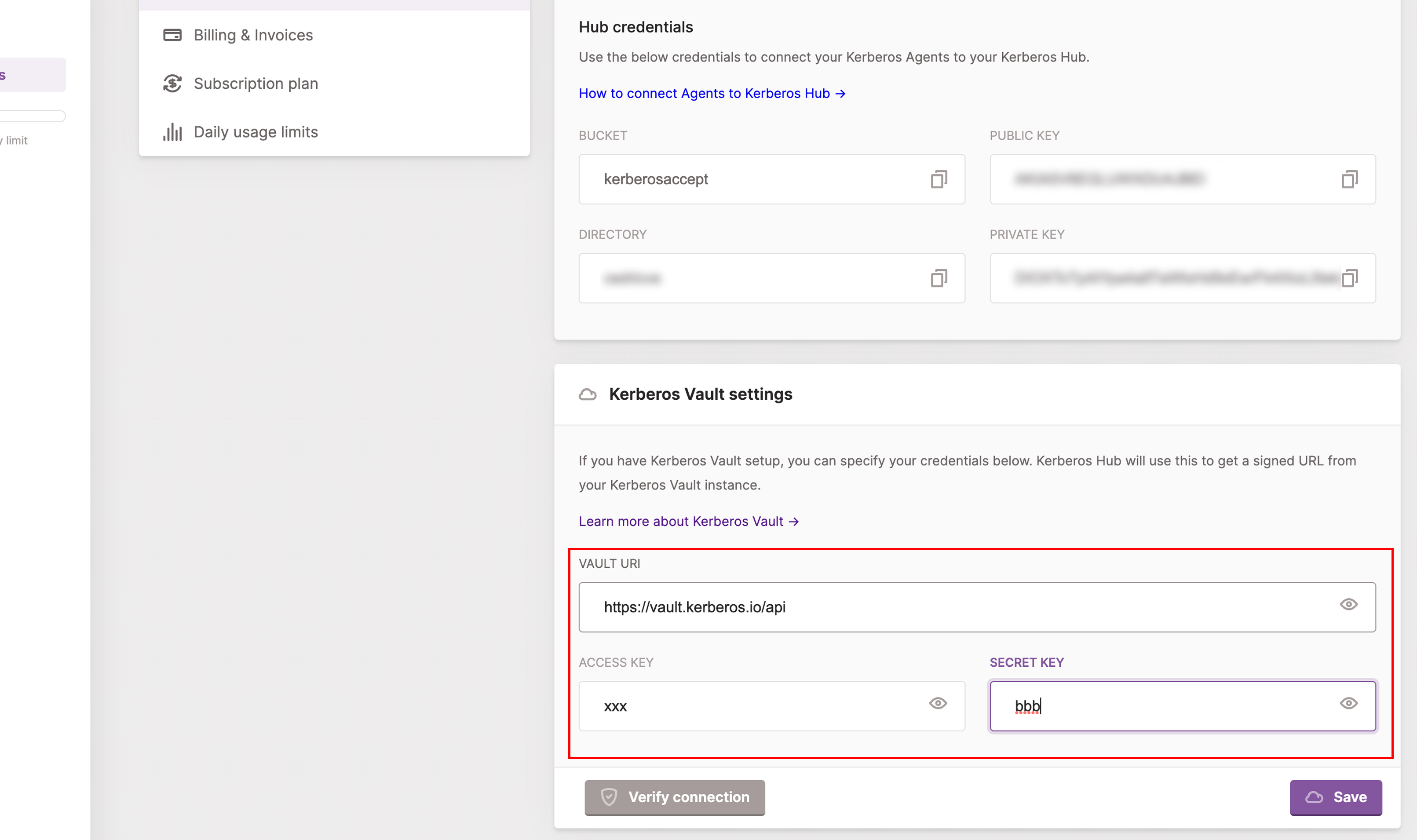 Kerberos Hub configure Kerberos Vault