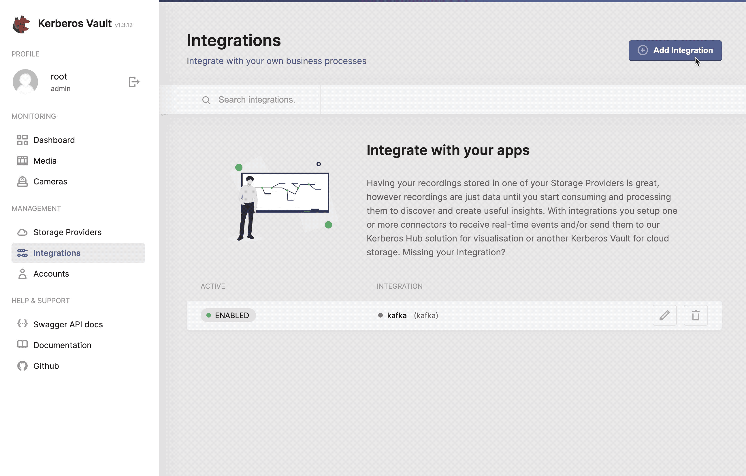 Configure, add and validate the Kafka integration.